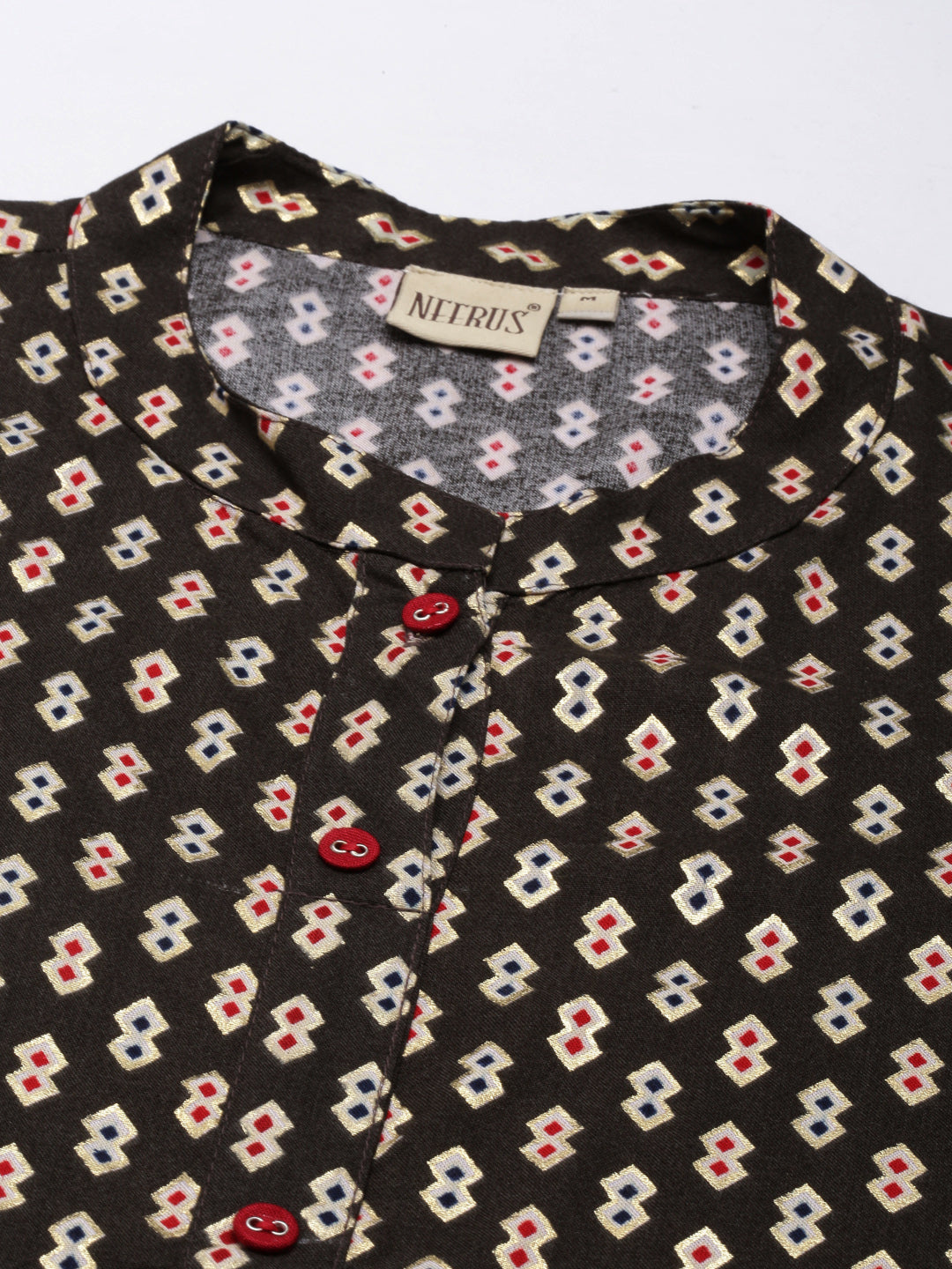 Neerus Green rayon printed straight kurti - detail view 1