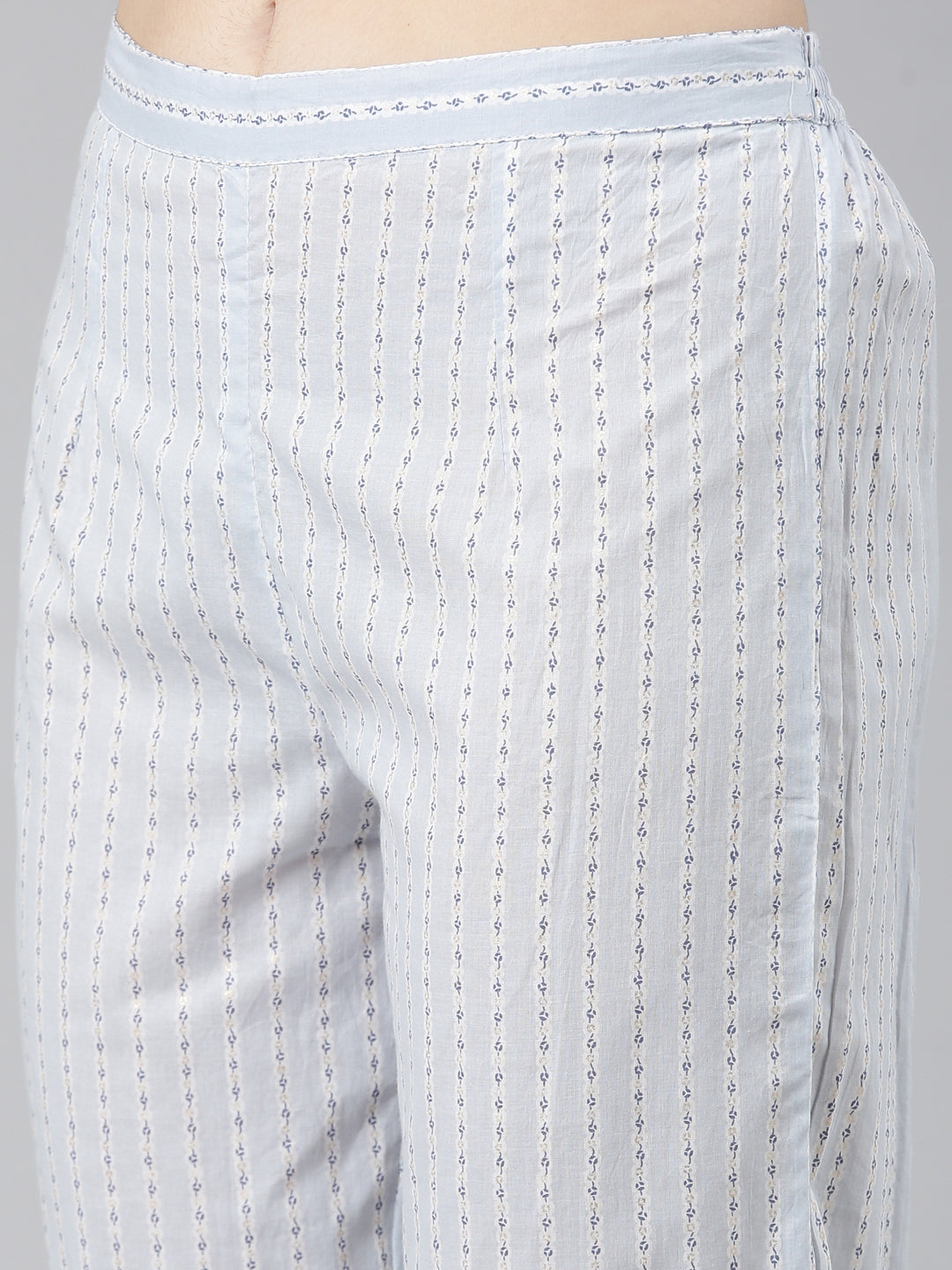 Neerus Blue cotton printed anarkali kurta set - detail view 3