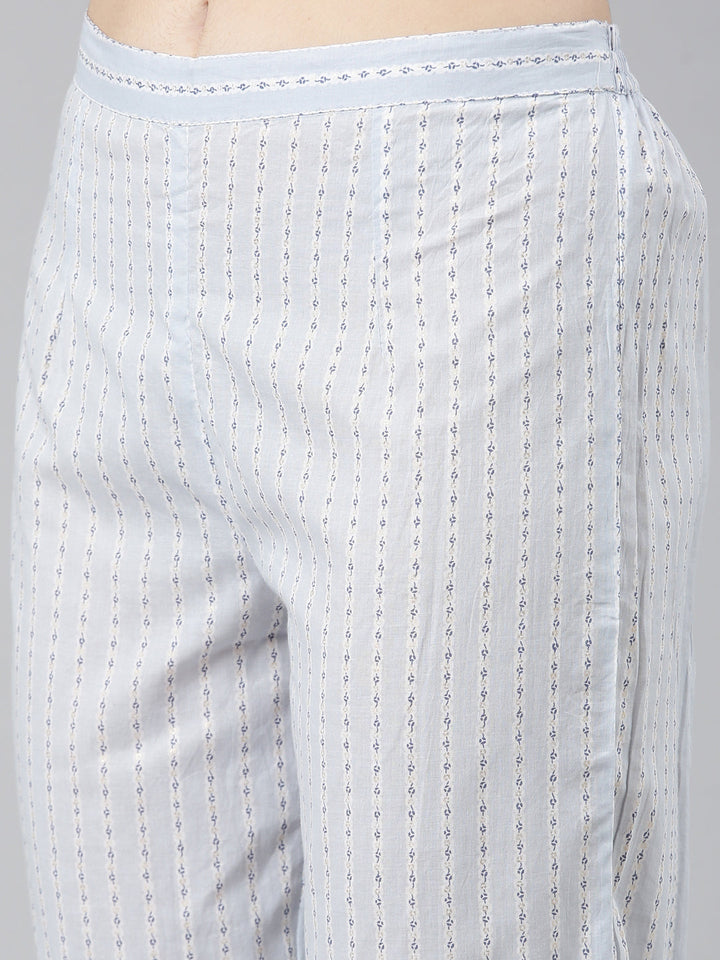 Neerus Blue cotton printed anarkali kurta set - detail view 3