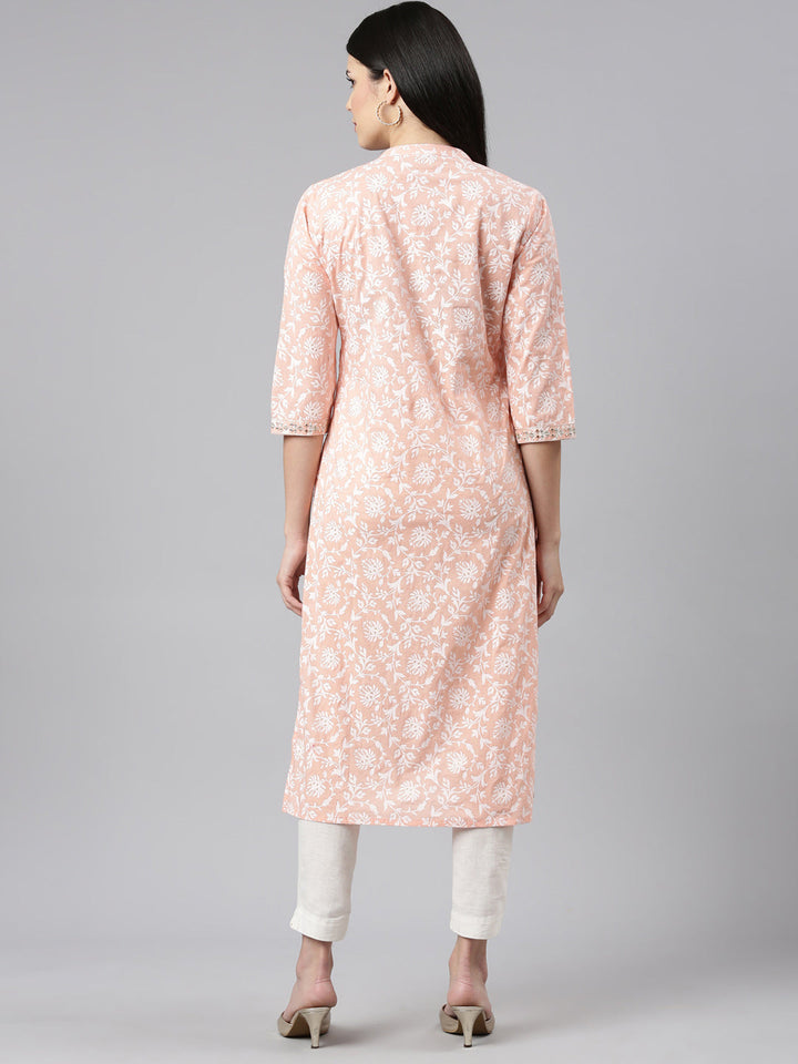 Neerus Orange printed straight kurti - side view