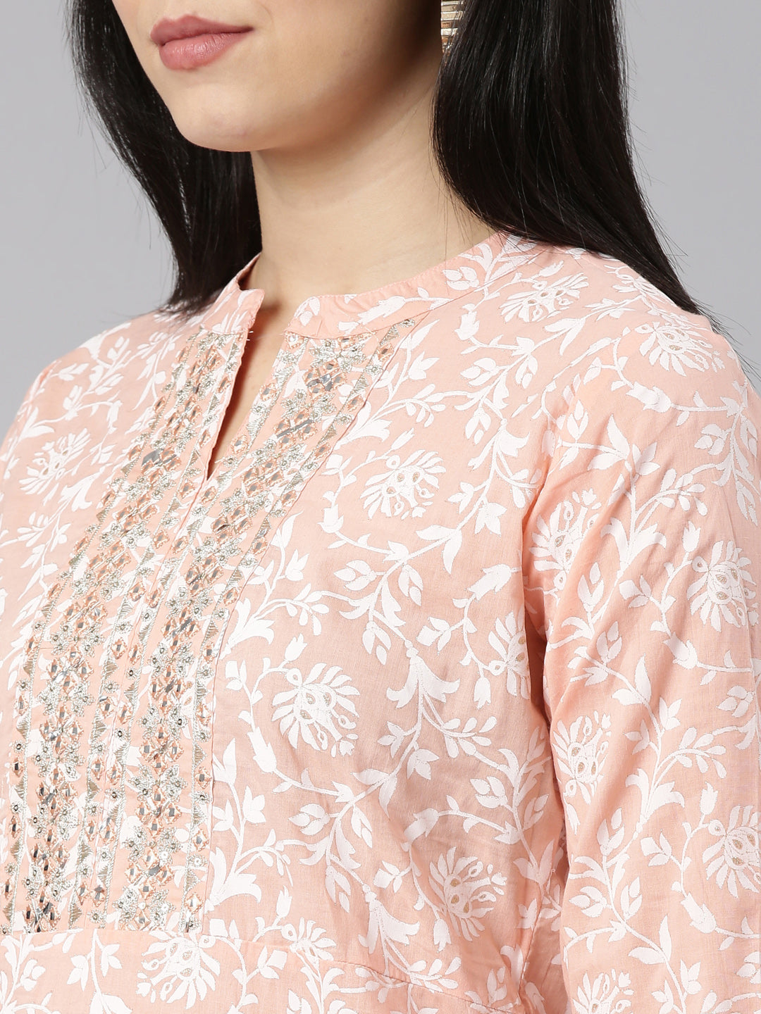 Neerus Orange printed straight kurti - detail view 1