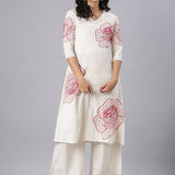 Neerus Red Embroidered Straight Kurta And Palazzos