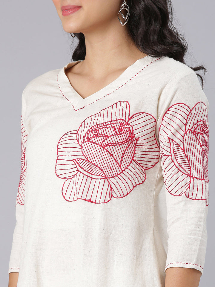 Neerus Red Embroidered Straight Kurta And Palazzos