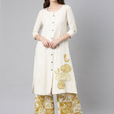 Neerus Off white Solid Straight Kurta and Palazzos