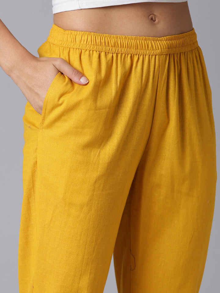 Neerus Mustard Solid Straight Kurta And Trousers