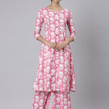 Neerus Pink Printed Straight Kurta and Palazzos