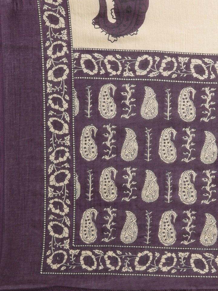 Neerus Purple Printed Straight Kurta And Trousers With Dupatta