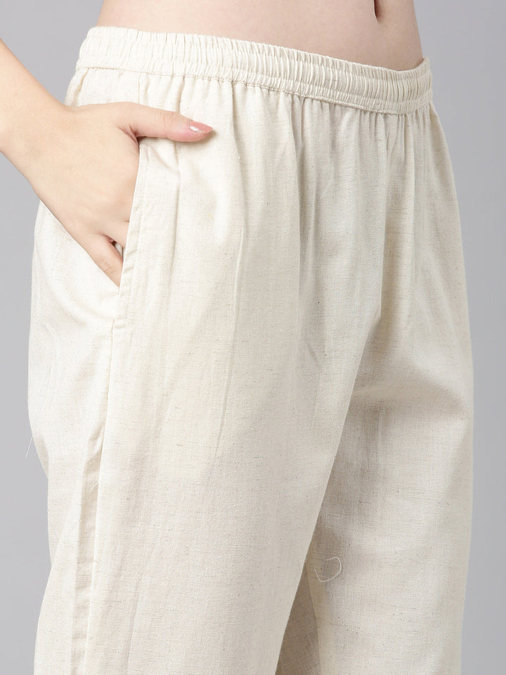 Neerus White linen solid kurta set straight silhouette - detail view 3