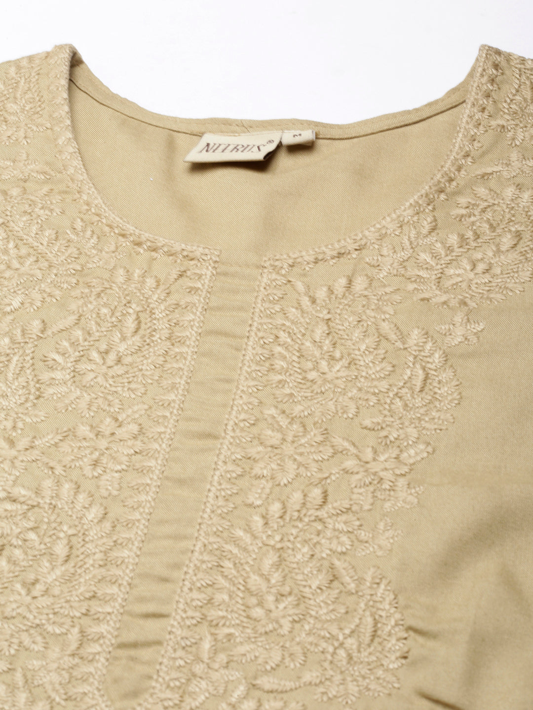 Neerus Beige solid straight kurta - detail view 3