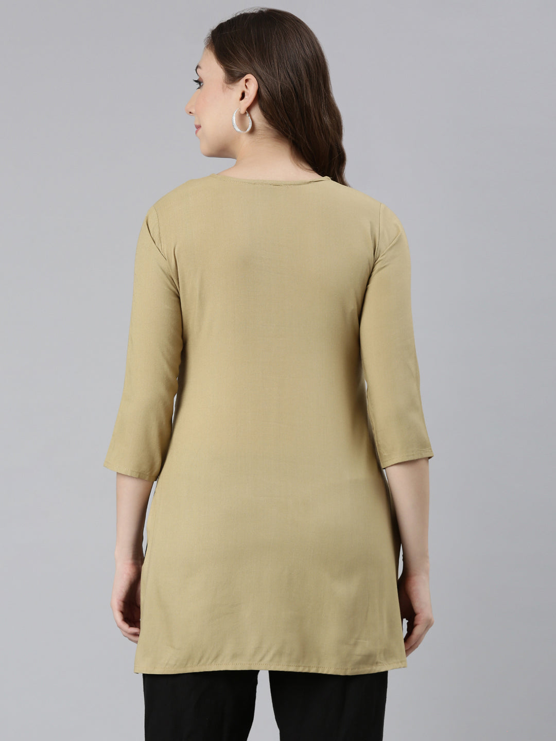 Neerus Beige solid straight kurta - detail view 1