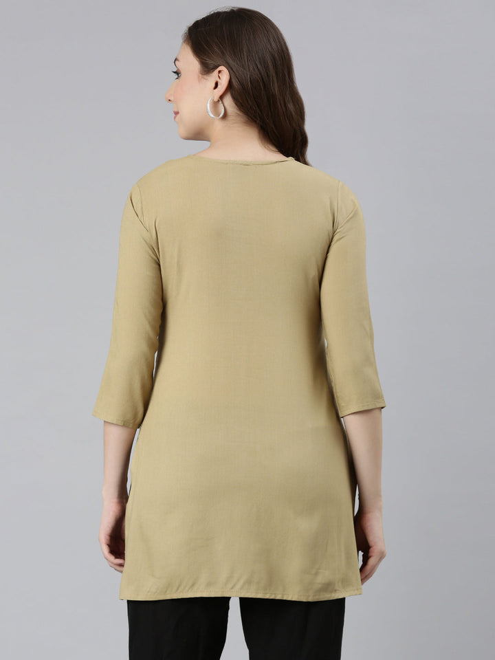 Neerus Beige solid straight kurta - detail view 1