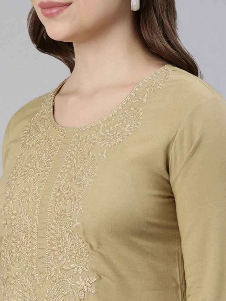 Neerus Beige solid straight kurta - detail view 2