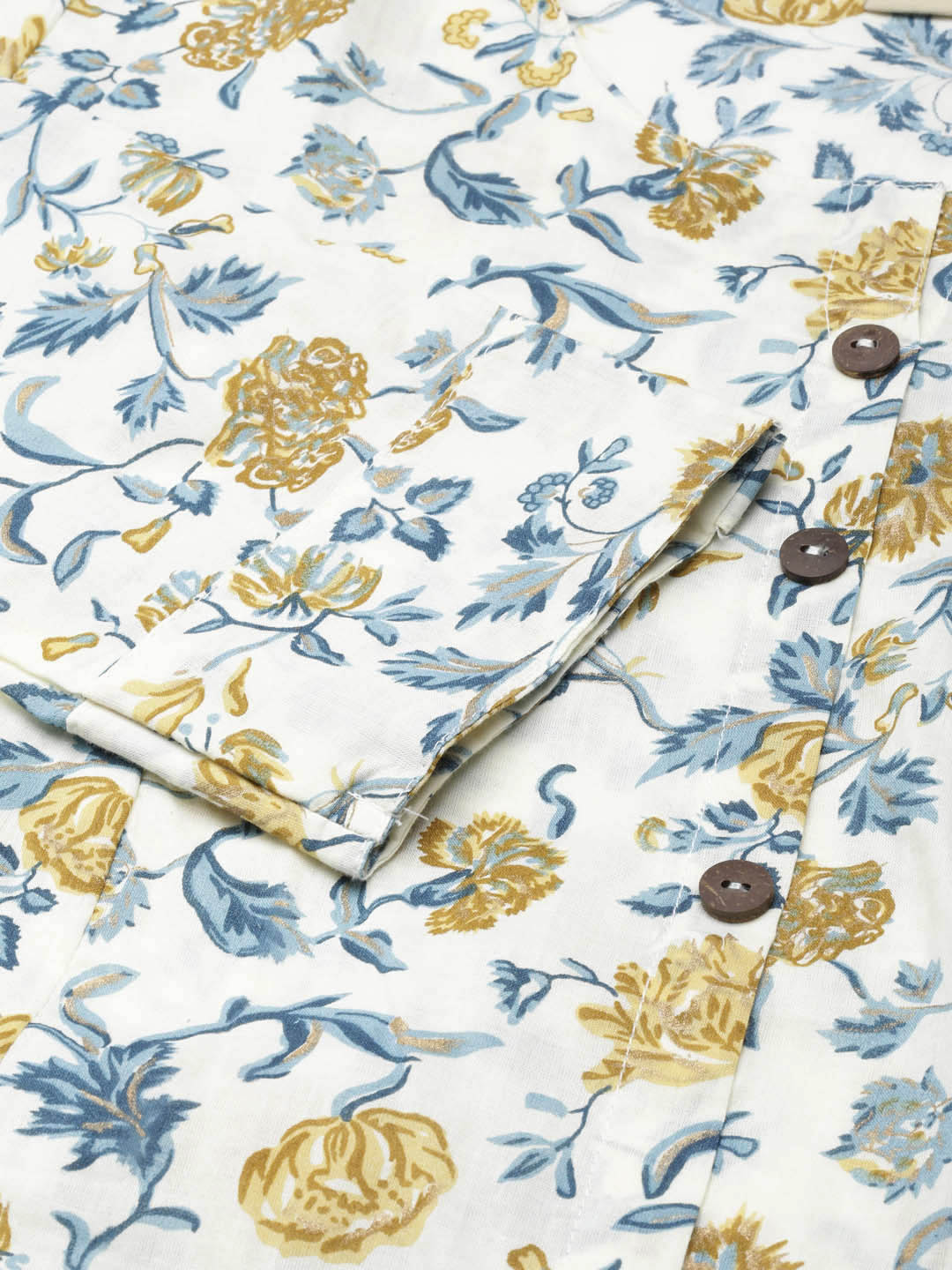 Neerus Yellow floral printed straight kurta - detail view 4