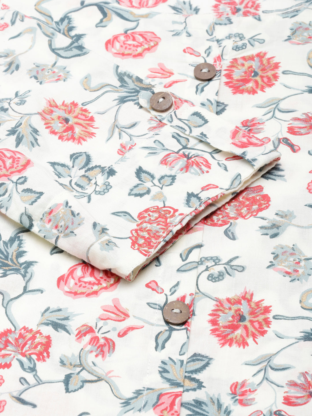 Neerus Red cotton printed straight kurta - detail view 4