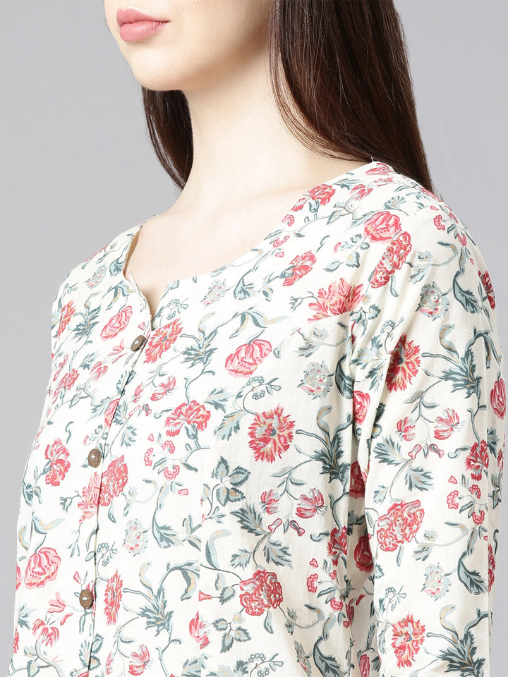 Neerus Red cotton printed straight kurta - detail view 2
