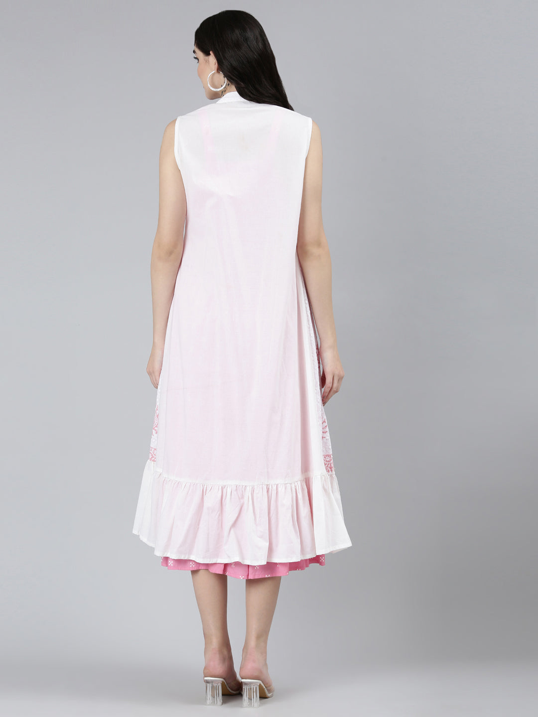 Neerus Pink floral printed straight dress - side view