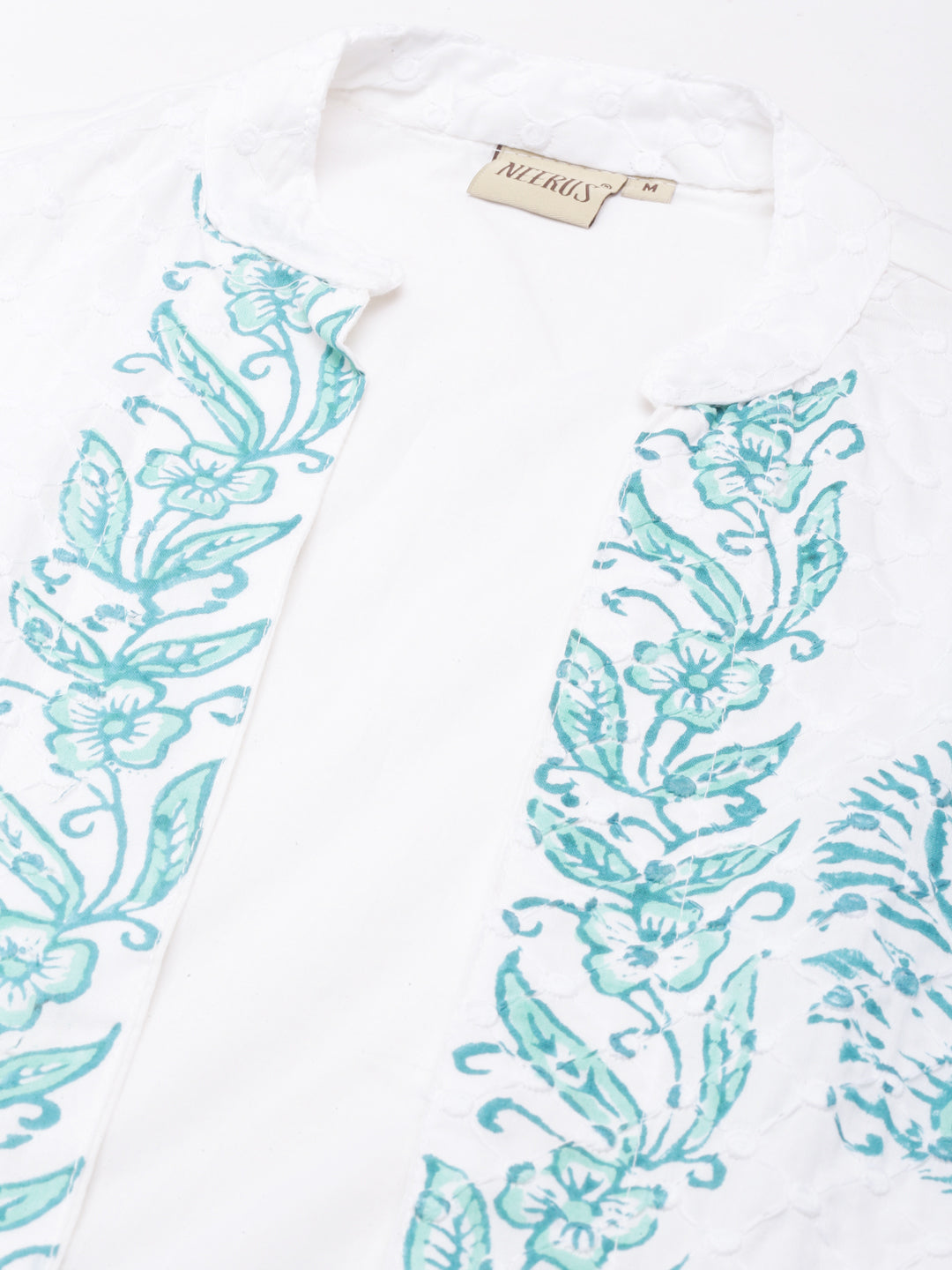 Neerus Green printed floral straight dress - detail view 3
