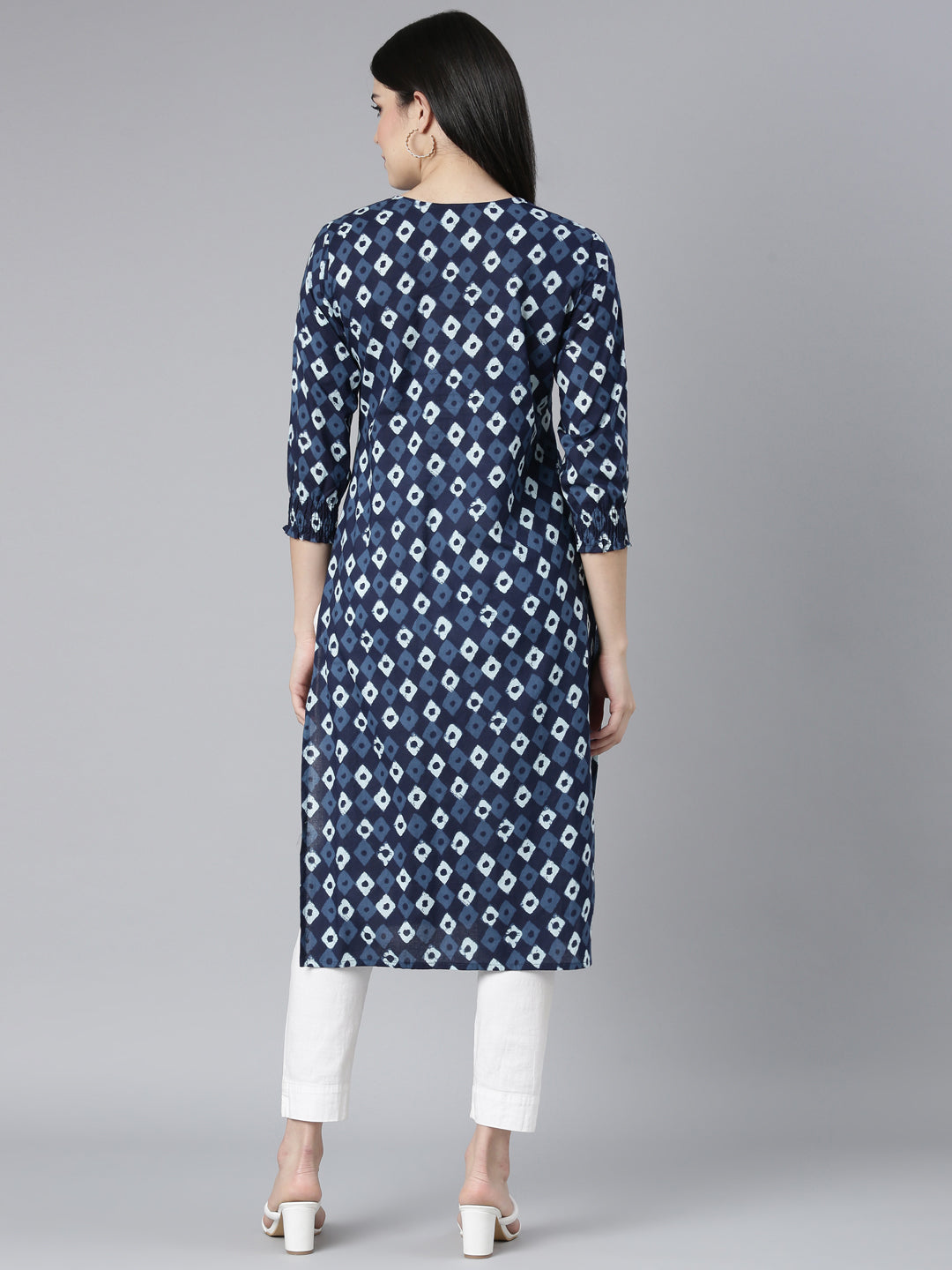Neerus Blue cotton Bandhani printed straight kurti - side view