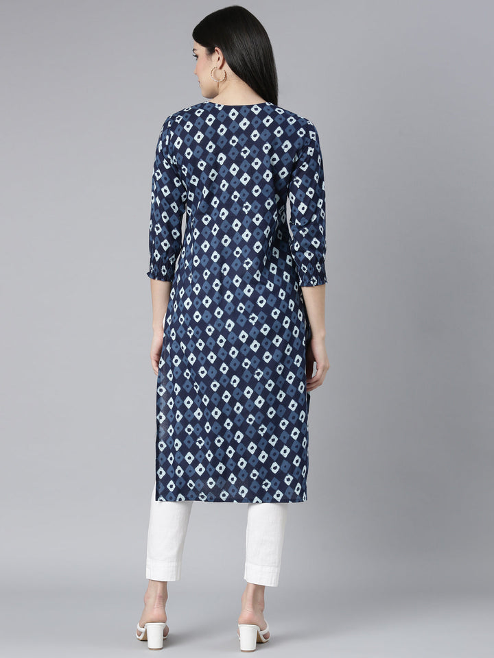 Neerus Blue cotton Bandhani printed straight kurti - side view