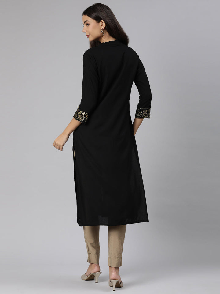 Neerus Black solid straight kurti - side view