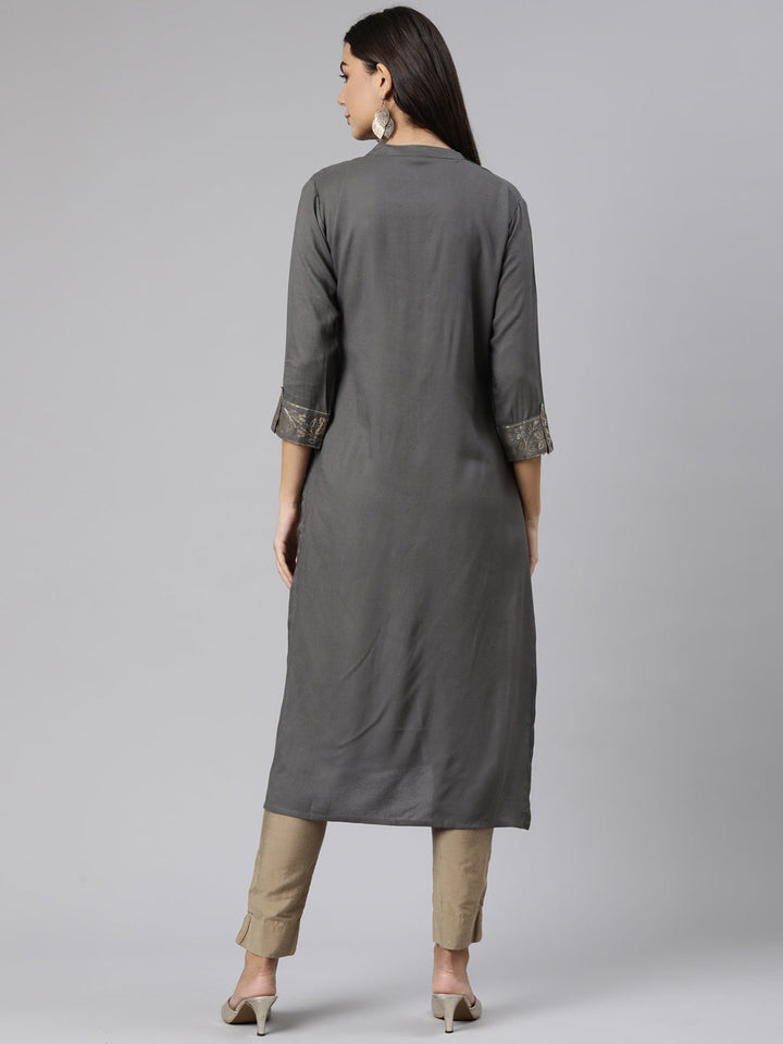 Neerus Grey solid straight kurti - side view