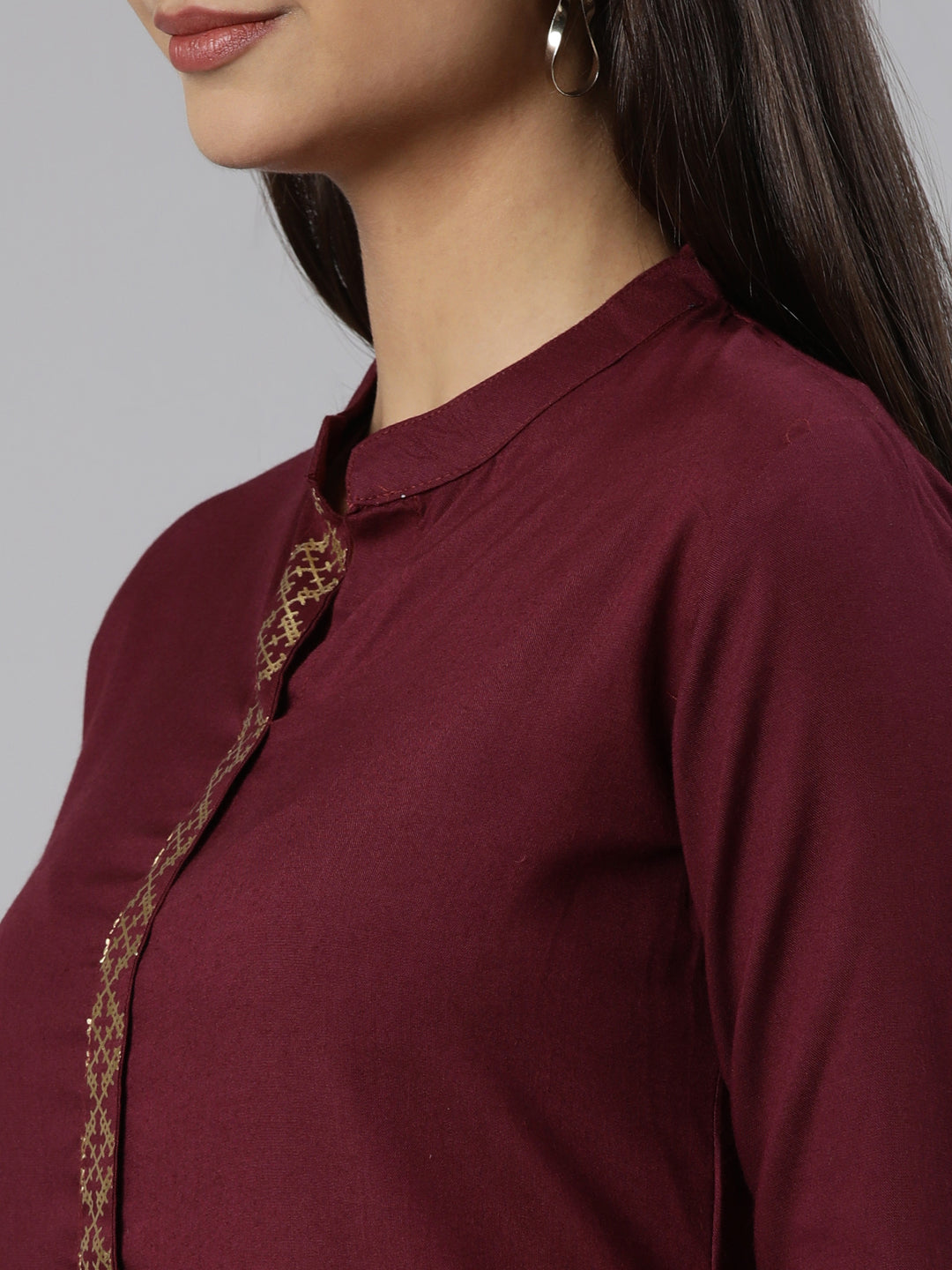 Neerus Maroon solid straight kurti - detail view 1