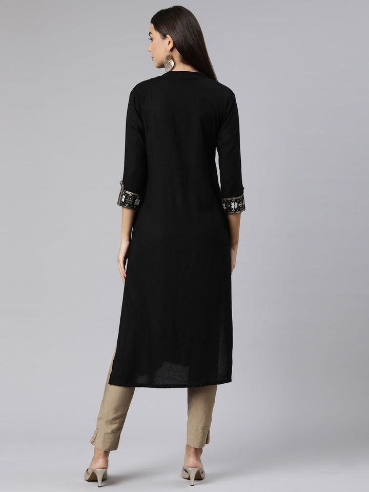 Neerus Black solid straight kurti - side view