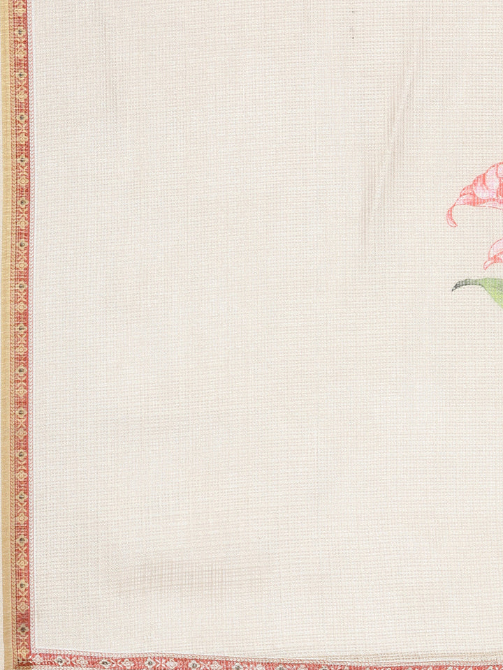 Neerus Beige Regular Straight Printed Kurta and Trousers With Dupatta