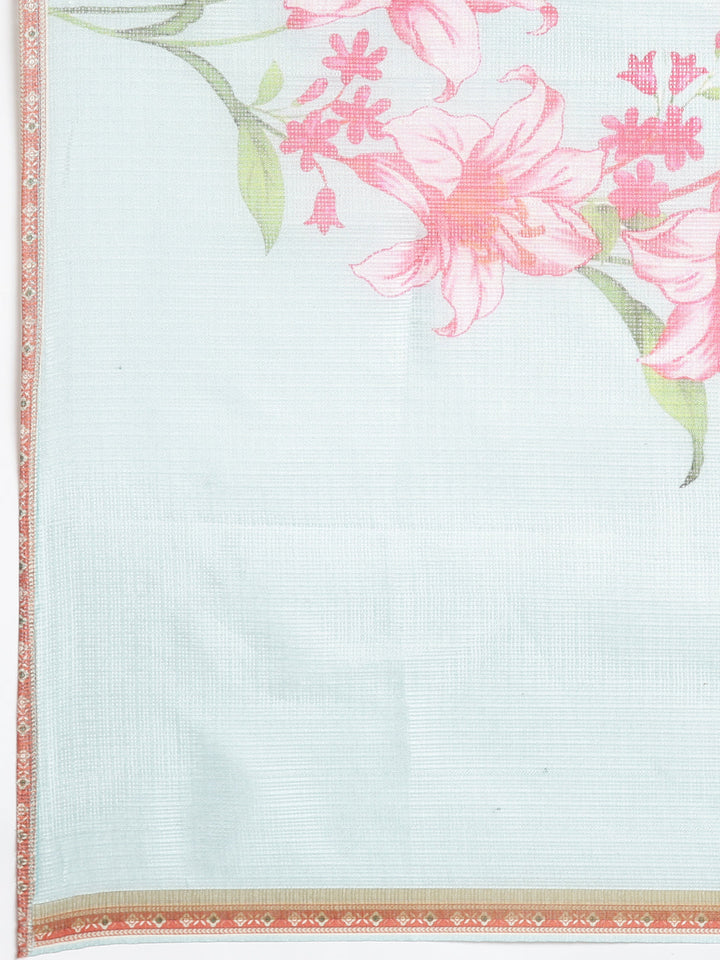 Neerus Green Regular Straight Printed Kurta and Trousers With Dupatta