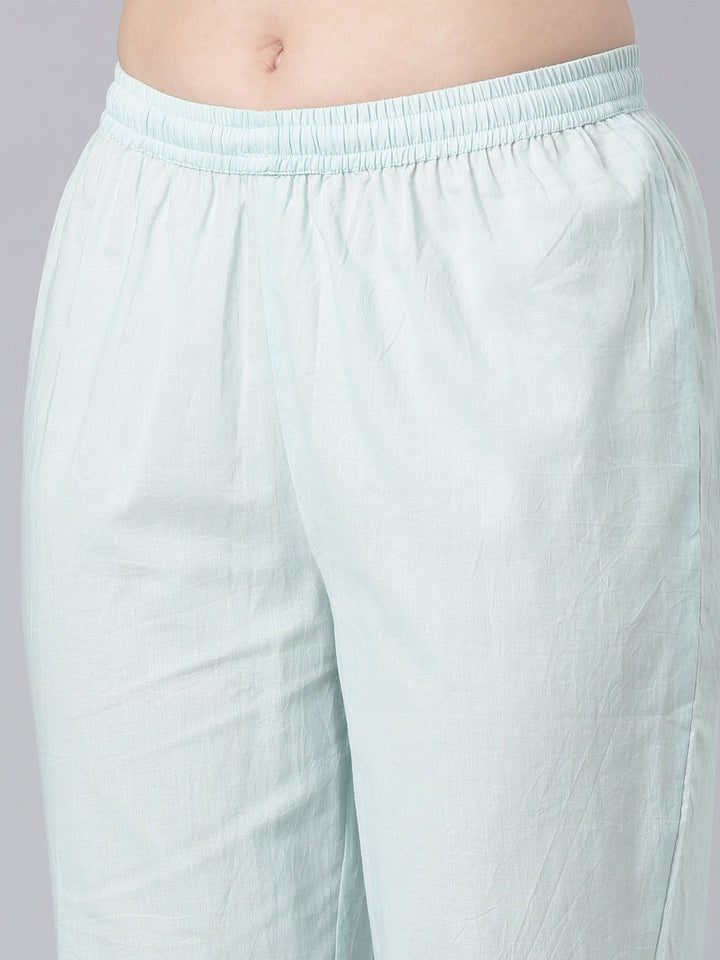 Neerus Lime Green Printed Straight Kurta and Trousers With Dupatta