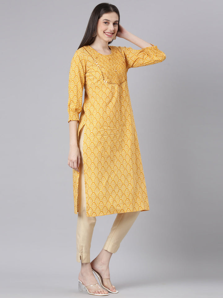 Neerus Mustard Casual Quirky Straight Kurtas