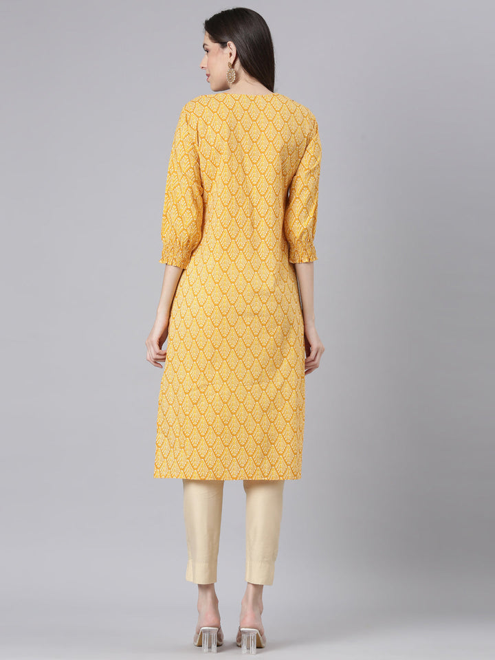 Neerus Mustard Casual Quirky Straight Kurtas