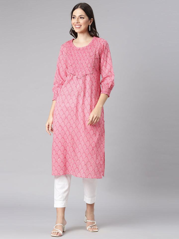 Neerus Pink Casual Quirky Straight Kurtas