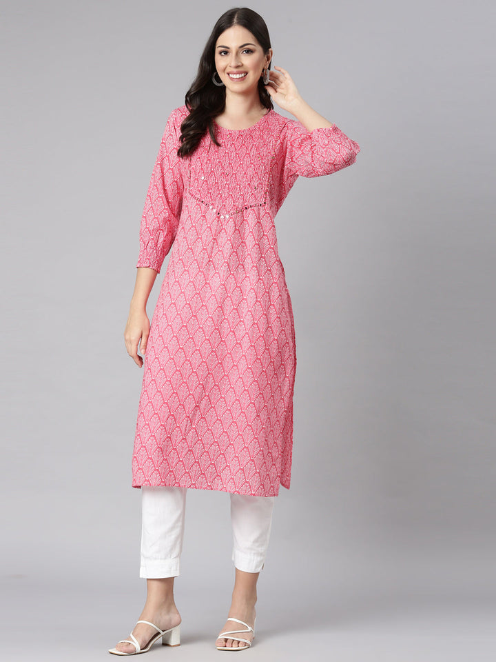 Neerus Pink Casual Quirky Straight Kurtas