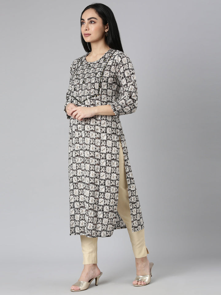 Neerus Black cotton printed kurti - detail view 1
