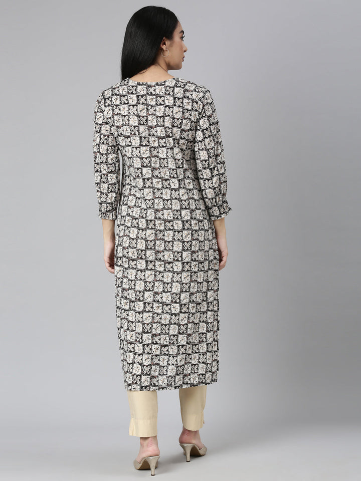 Neerus Black cotton printed kurti - detail view 3