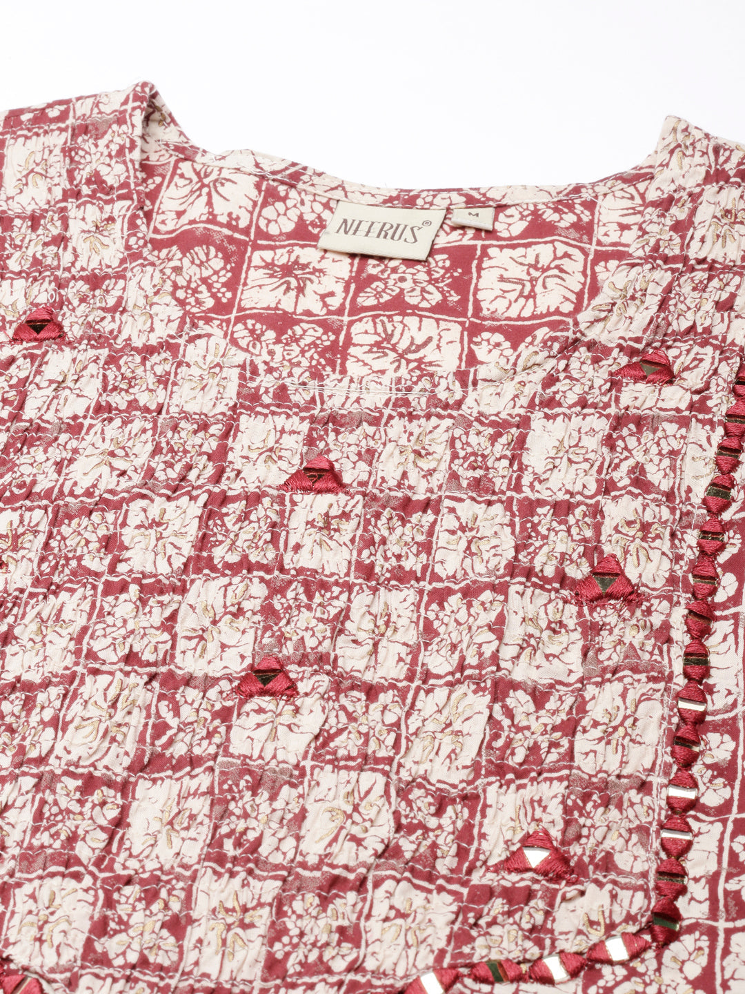 Neerus Maroon rayon printed straight kurti - detail view 3
