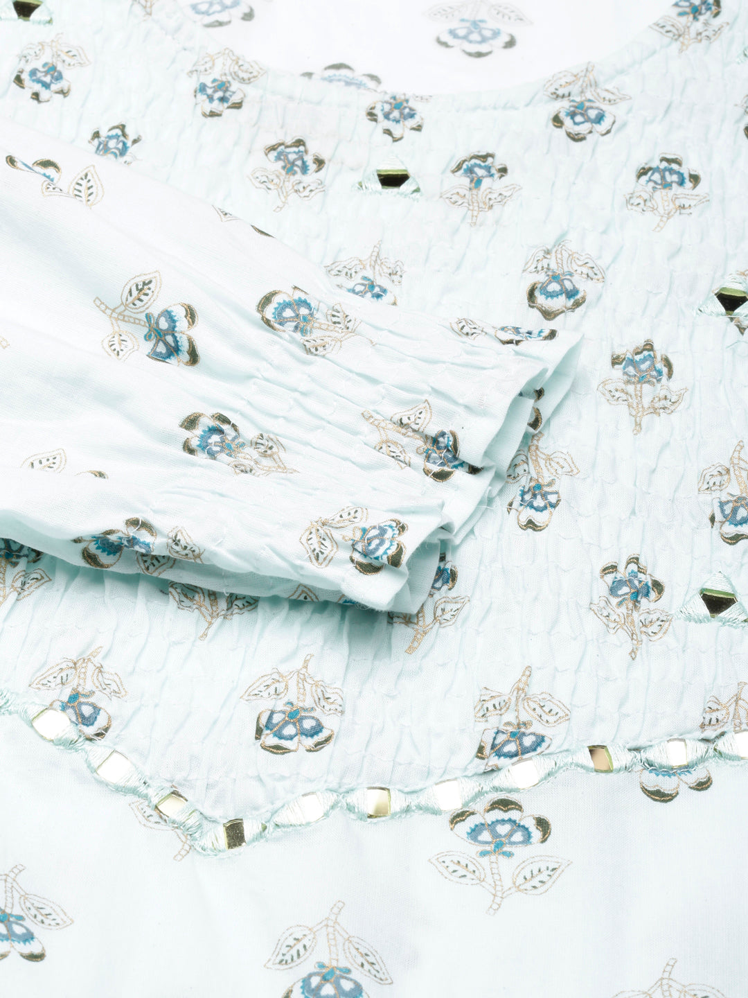 Neerus Blue cotton printed straight kurta - detail view 4
