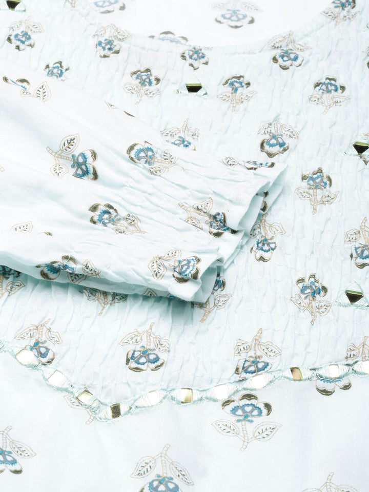 Neerus Blue cotton printed straight kurta - detail view 4