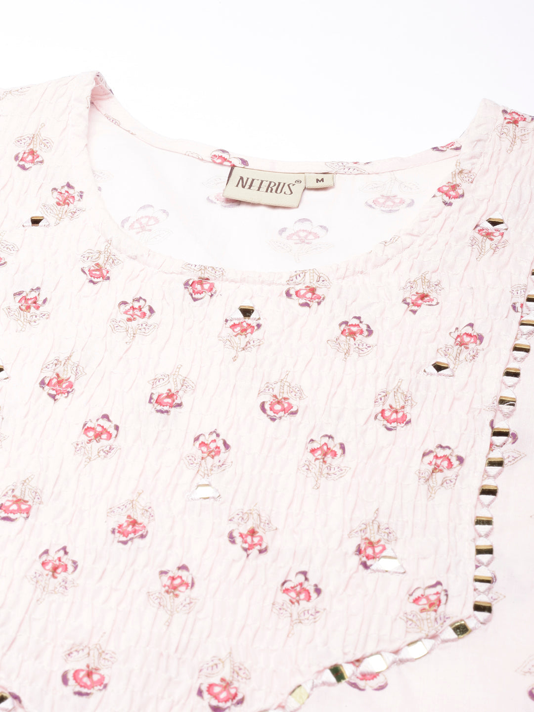 Neerus Pink cotton printed straight kurta - detail view 3