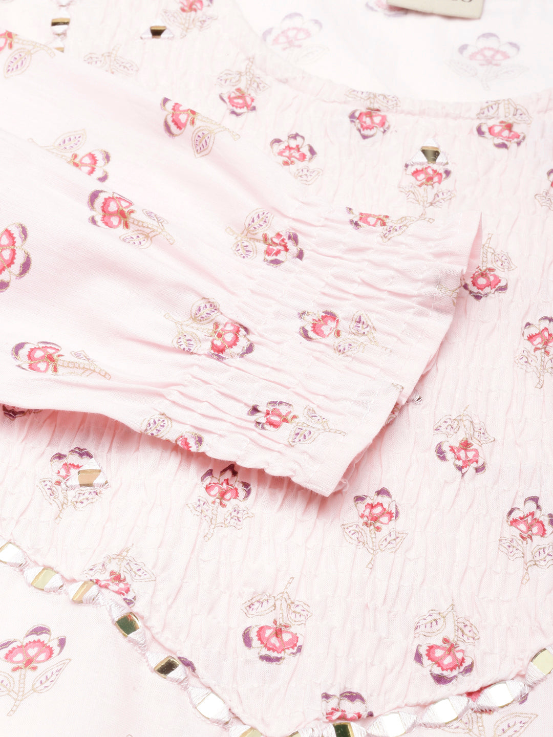 Neerus Pink cotton printed straight kurta - detail view 4