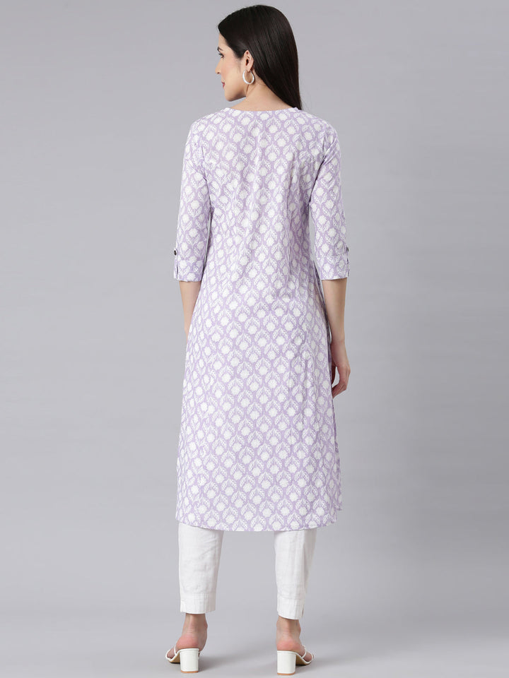 Neerus Purple floral printed straight kurti - side view