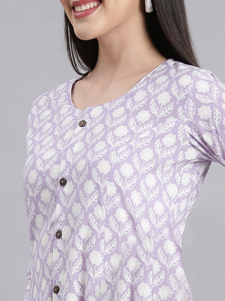 Neerus Purple floral printed straight kurti - detail view 2