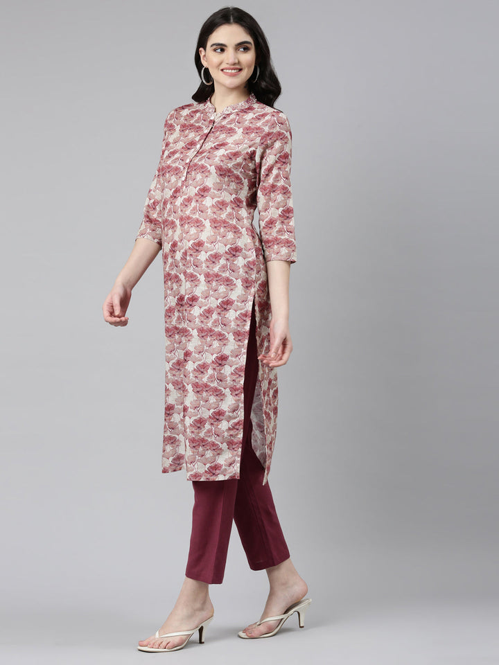 Neerus Pink printed straight kurta set with trouser - back view