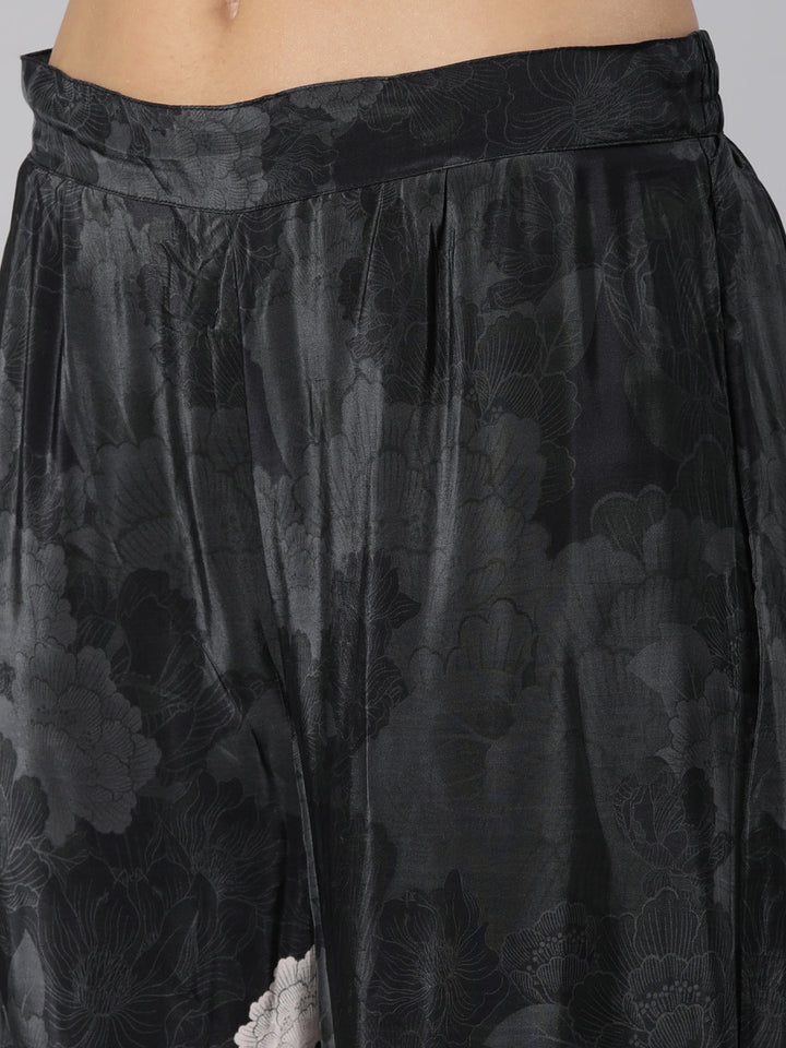 Neerus Grey Regular High-Low Floral Kaftan Kurta Palazzos