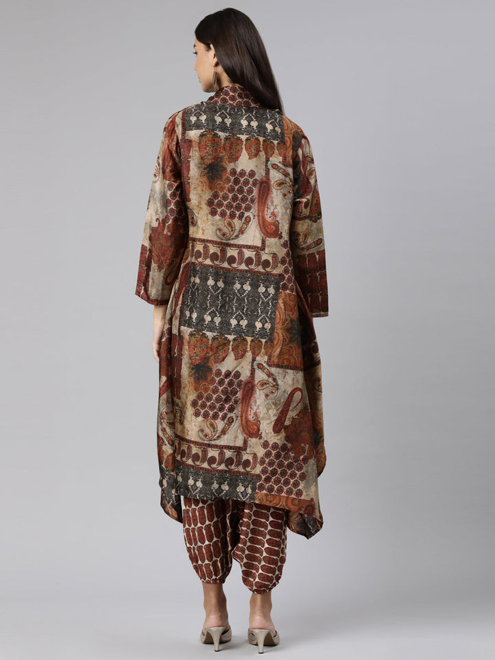 Neerus Brown raw silk woven co-ord set - side view