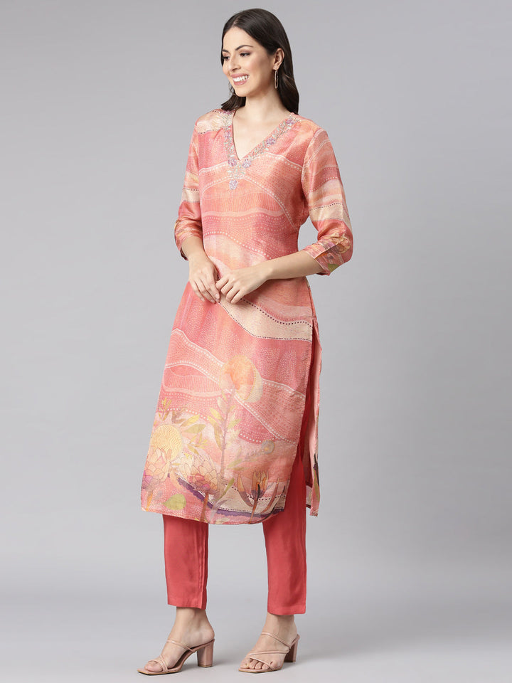 Neerus Orange tissue printed suit set - back view