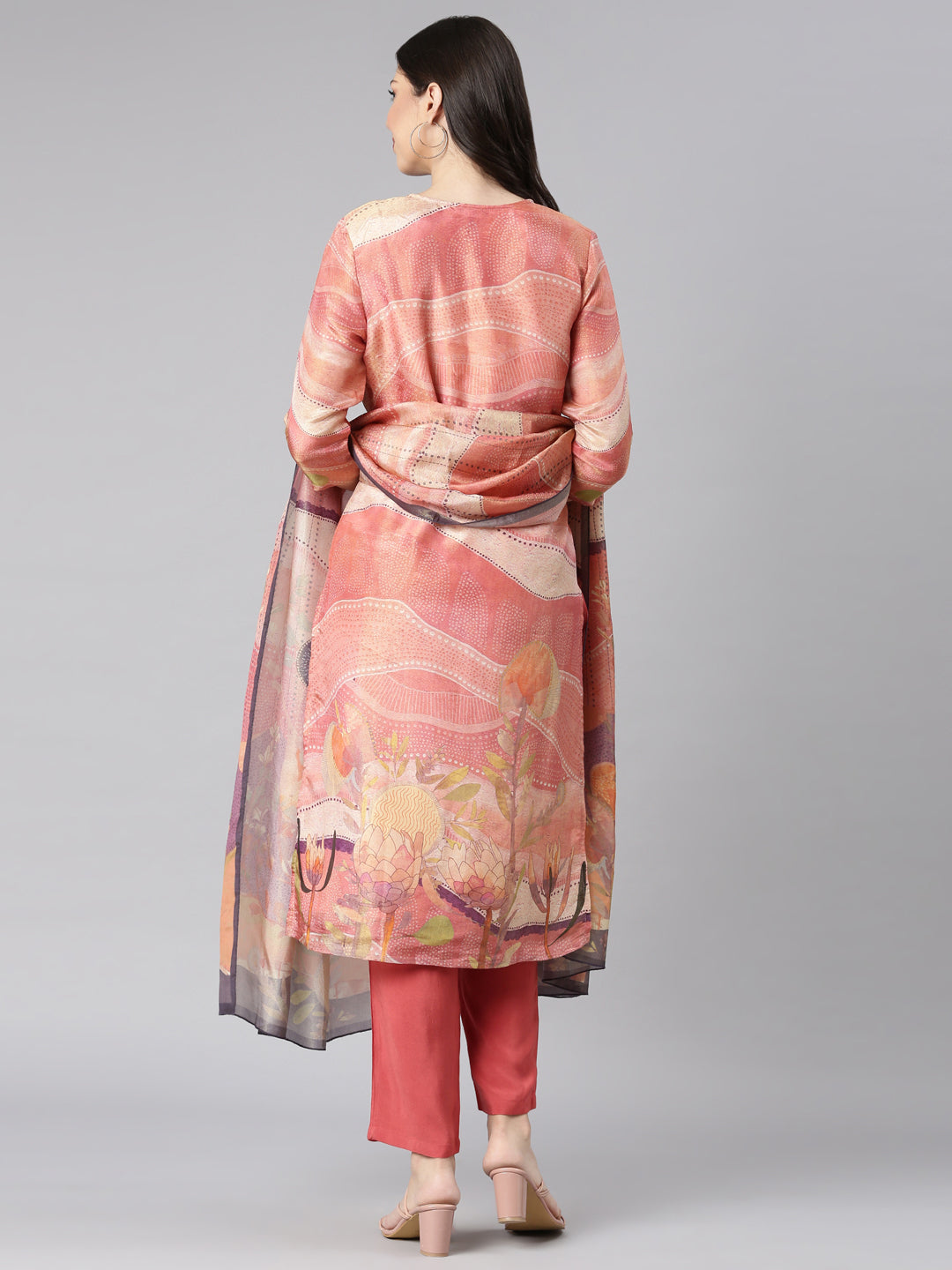 Neerus Orange tissue printed suit set - side view