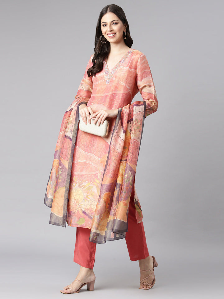 Neerus Orange tissue printed suit set - detail view 2