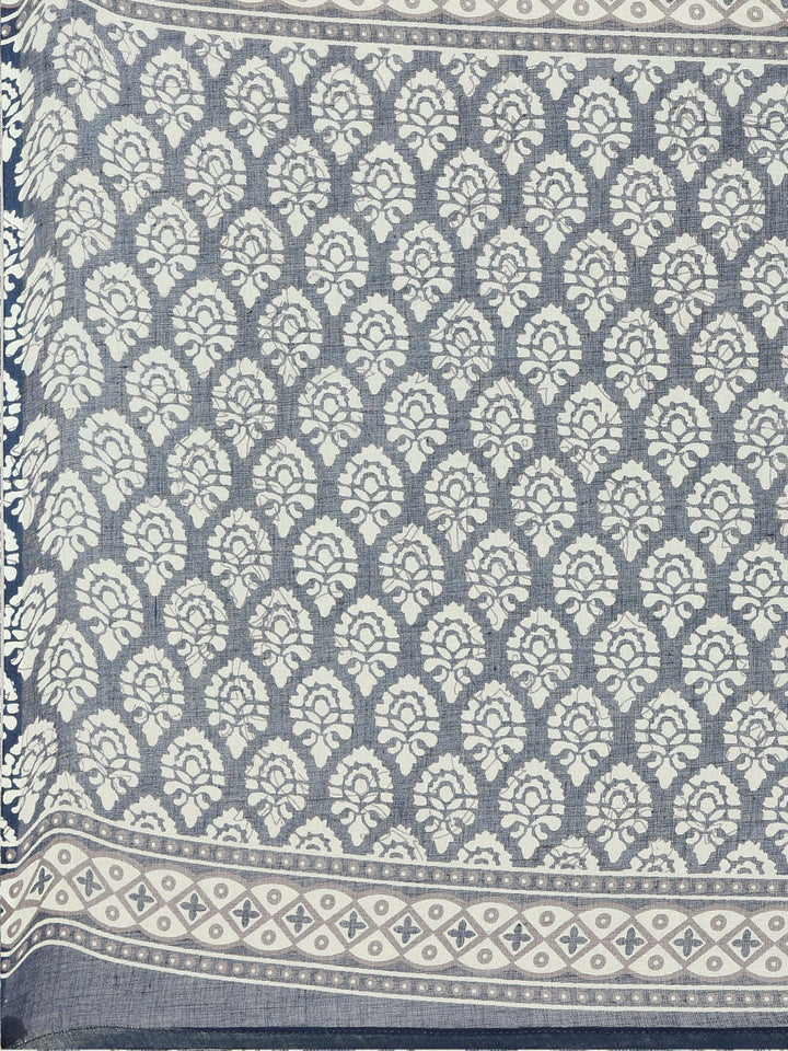 Neerus Blue printed straight kurta set with dupatta - detail view 4